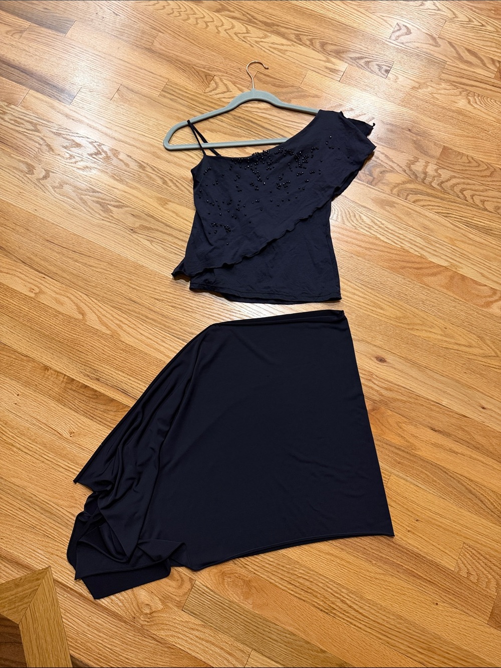Black Asymmetric Ruffle Midi Skirt and top set - Women